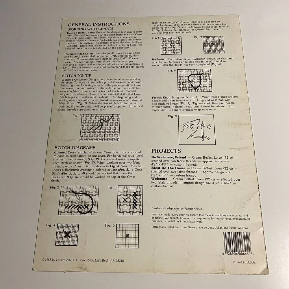 VTG 1988 Leisure Arts Be Welcome Friend Leaflet 645 Counted Cross Stitch Chart